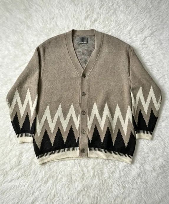 Custom jacquard border cardigan, front view
