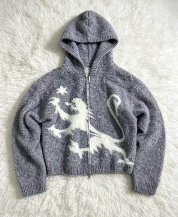 Custom zip-through knit hoodie, front view